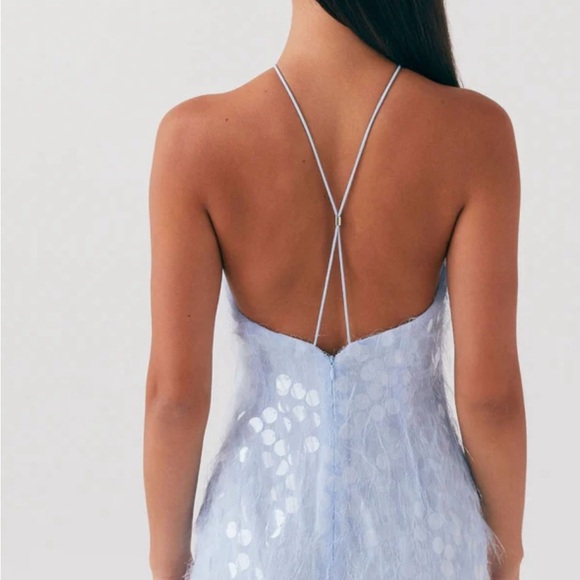 Blue Sequin Halter Bodycon Dress - Picture 3 of 3